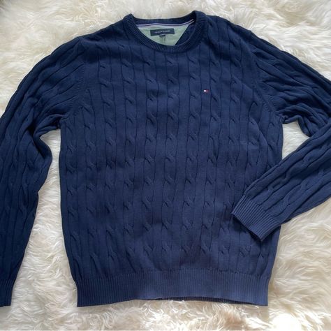 New With Tags!! Classic Crew Neck Tommy Hilfiger Cable Knit Sweater Color: Navy Size: Xxl Tommy Hilfiger Knit Sweater, Tommy Hilfiger Men Outfits, Tomy Hilfiger, Tommy Sweater, Germany Outfits, Tommy Hilfiger Crewneck, Old Money Aesthetics, Money Aesthetics, Waffle Sweater