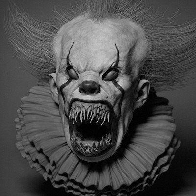 ArtStation - Luke Starkie Creepy Clown Pictures, Black Philip, Scream Horror Movie, Creepy Aesthetic, Masks Ideas, Evil Clown, Creepy Faces, Clown Horror, Graffiti Tattoo