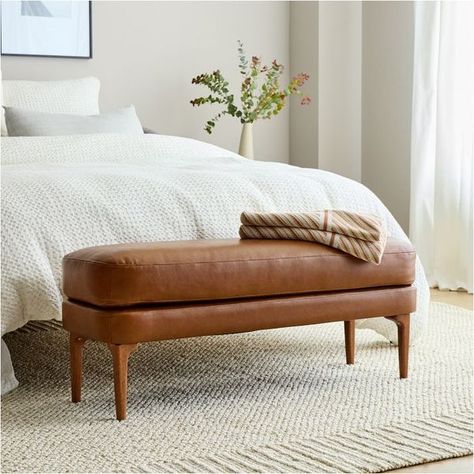 grzinadesignco's BEDROOM Product Set on LTK West Elm Bench, Leather Bedroom, Living Ro, End Of Bed Bench, Leather Bench, Living Room Bench, Bed Bench, Bedroom Bench, Indoor Bench