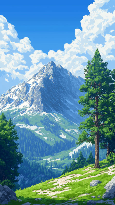 Pixel Art Mountainscape V2 Wallpapers #pixelartwallpaper #pixelart #wallpapers #wallpaper4k #pixelartlandscapes Pixel Art Wallpaper 4k, Pixel Wallpapers, Pixel Art Wallpaper, Google Pixel Wallpaper, Anime Scenery Wallpaper, Beautiful Mountains, Environmental Art, Scenery Wallpaper, Retro Vibe