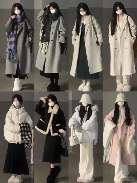 Japanese Fashion Winter Outfits, Winter Ootd Aesthetic, Winter Outfits Korean Snow, Winter Shoujo Outfit, Douyin Winter Outfits, Korean Winter Fashion Women, Winter Acubi Outfits, Kpop Winter Outfits, Cute Winter Outfits Korean