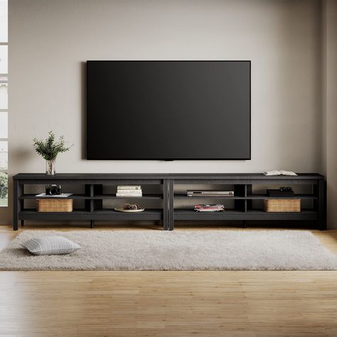 PRICES MAY VARY. 【2-in-1 Large Size TV Stand】Designed for 85+ inch TVs fits most 75 80 85 86 90 95 98 100 Inch TV screens. And it also can be used separately as two 60 inch TV cabinet for 65 inch TV. With simple appearance,the practical tv console matche any style of room decoration perfectly, and also can be used as a media console, tv table, meeting your various needs. 【Large Tabletop & 8 Storage Space】This media stand is designed with wide tabletop and 8 Storages to provide you with large cap 75 In Tv Wall Ideas, 85” Tv On Wall, 85 Inch Tv Living Room Decor, Large Tv Stand Ideas For Living Room, 65 Inch Tv Stand Ideas, 75 Inch Tv Stand Ideas, 70 Inch Tv In Living Room Ideas, 75 Inch Tv Living Rooms, 85 Inch Tv On Wall Ideas