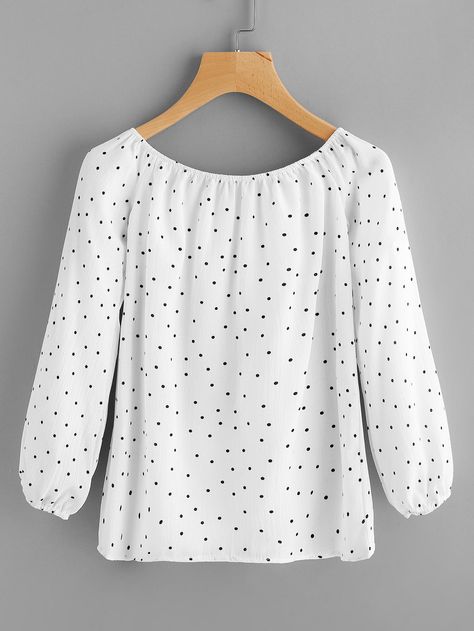 Shop Boat Neckline Polka Dot Top online. SheIn offers Boat Neckline Polka Dot Top & more to fit your fashionable needs. Polka Dot Tops For Women, Polka Dot Tops, Pola Blus, Polka Dots Tops, Stitching Dresses, Fashion Tops Blouse, Sleeves Designs For Dresses, Blouse Pattern Sewing, Designs For Dresses