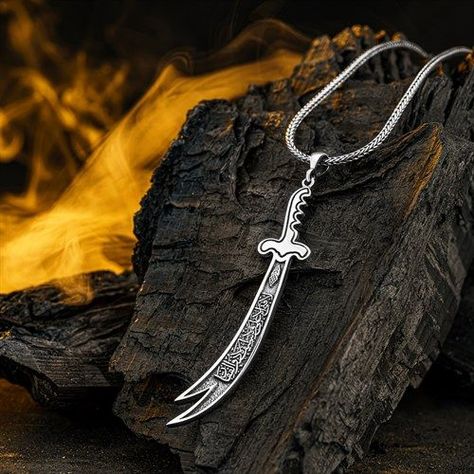 Imam Ali Necklace, Zulfiqar Pendant, Islamic Pendant, Shia Islam, Mens Silver Jewelry, Diy Jewelry Display, Facebook Messenger, Viking Necklace, Couple Jewelry