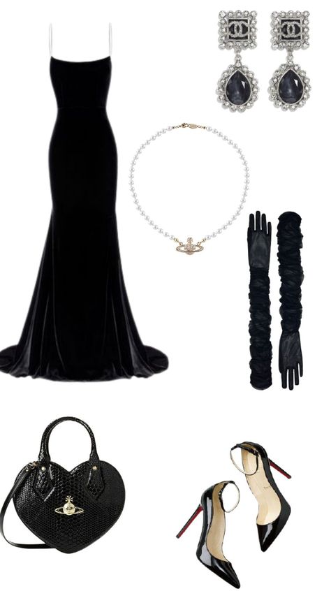 party dress -  #Dress #Party Golden Party Dress Midi, Fancy Black Gown, Fame Dr Wardrobe, Rich Dresses Outfit, Dresses Fame Dr, Black Glamour Outfit, Black Gala Outfit, Old Dior Fashion, Black Hollywood Dress