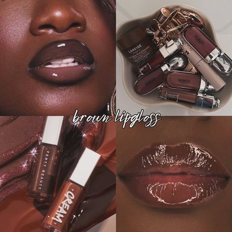 .₊ ✿⋆.˚ ♡₊✧ | ⋆⭒˚.⋆𝜗𝜚 • • ~follow for more @dewy.joy0419 🎀 • • • • • #lipgloss #gloss #lips #lip #pink #pinklipgloss #red #redlipgloss #brown… | Instagram Brown Lipgloss Aesthetic, Two Tone Lip Makeup, Fall Lip Gloss, Aesthetic Lip Products, Lip Gloss Collection Aesthetic, Brown Lippies, Lip Gloss Photoshoot Ideas, Pink Lips Aesthetic, Dark Brown Lip Liner