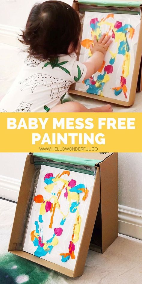 Mess Free Painting For Baby, Mess Free Painting Toddlers, Playgroup Ideas, Infant Art, Mess Free Painting, Baby Development Activities, Infant Room, Infant Classroom, Free Painting