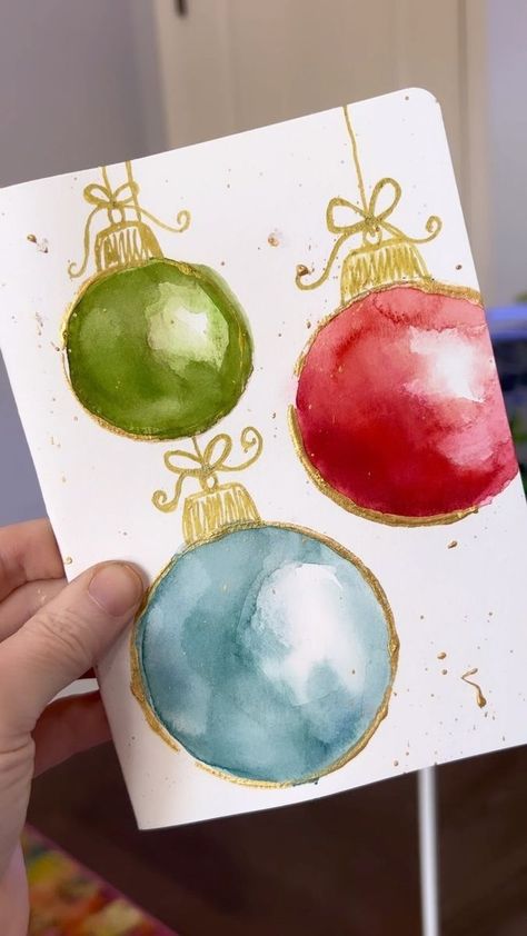 Facebook Watercolor Holiday Cards, Painted Christmas Cards, Watercolor Christmas Tree, Christmas Card Art, Diy Watercolor Painting, Watercolor Christmas Cards, Watercolor Set, Round Brush, Diy Watercolor