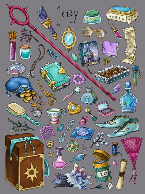 Magical Objects Art, Magical Objects Inspiration, Magic Things Art, Wizard Book Art, Magical Objects Ideas, Magic Objects Fantasy Art, Magic Book Drawing, Witch Objects, Magic Trinkets