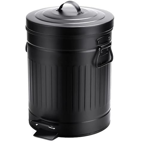 Amazon.com: CEROELDA Small Trash Can with Lid-5L/1.3 Gal Stainless Steel Round Step Pedal Garbage Can -Trash Bin-Metal Wastebasket w/for Kitchen Bathroom Bedroom Office-Soft Close-Black : Industrial & Scientific Galvanized Trash Can, Bathroom Retro, Metal Trash Cans, Outdoor Trash Cans, Bathroom Trash Can, Garbage Bin, Trash Bins, Powder Rooms, Garbage Can