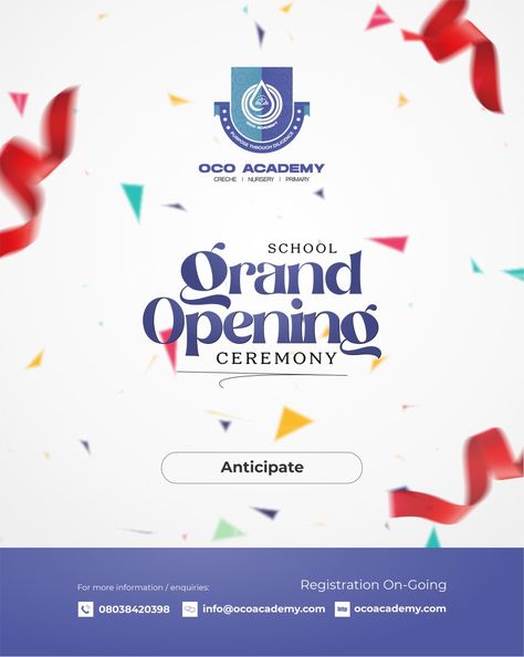 OCO Academy Opening Flyer Opening Flyer Design, Church Background, Church Banners Designs, Sales Flyer, Church Media Design, Flyers Design, Media Poster, Graduation Design, Photoshop Design Ideas