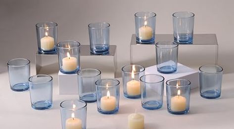 Blue Votive Candle Holders, Candle Manufacturers, Floating Candles Wedding, Blue Wedding Centerpieces, Elegant Centerpiece, Tealight Candles, Centerpieces Wedding, Shower Centerpieces, Elegant Centerpieces