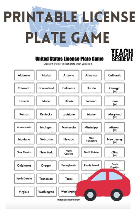 fun road trip game for the family~ free printable license plate game Plate Worksheet, License Plate Game Printable, License Plate Game, Fun Road Trip Games, Brain Games For Adults, Instructional Activities, Free Family Printables, Road Trip Printables, Spy Games For Kids