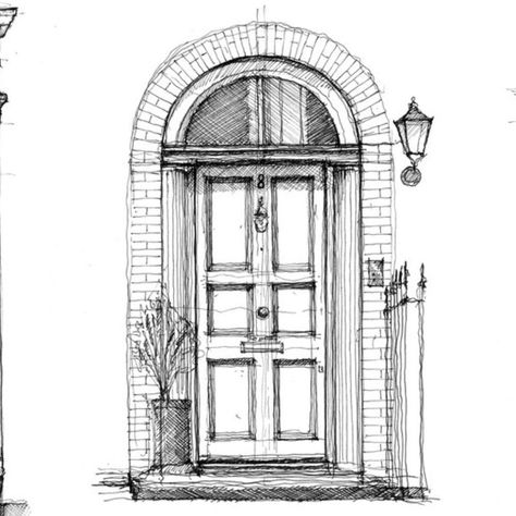 Building Elements Sketches, Door Sketch Architecture, Old Building Sketch, Door Sketch, Door Drawing, Traditional Front Doors, Architecture Drawing Sketchbooks, Art Assignments, Building Sketch