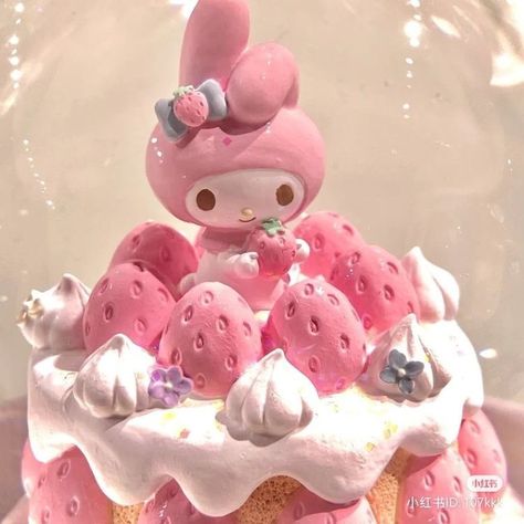 My Melody Cakes, My Melody Cake, Melody Cake, My Melody Strawberry, Cheesecake Cake Recipes, Cartoon Birthday Cake, Hello Kitty Food, Cute App Icons, Kuromi And My Melody