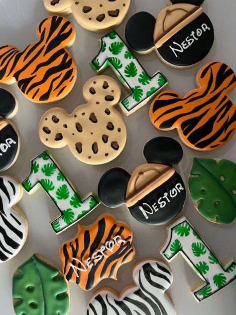 Mickey Mouse Safari Theme Birthday Party, Disney Wild One Birthday, Mickey Mouse Safari Cookies, Mickey Mouse Safari 1st Birthday, Mickey Mouse Safari Cake Pops, Mickey Safari First Birthday, Safari Mickey Birthday Party, Mickey Safari 1st Birthday, Mickey Wild One Birthday