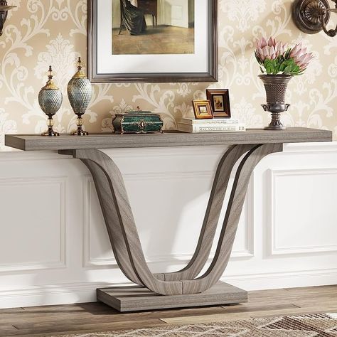 Farmhouse Metal-X Entry Table with Lower Shelf - Bed Bath & Beyond - 40460858 Table Portrait, Narrow Hallway Table, Farmhouse Sofa Table, Table Hallway, Wood Sofa Table, Farmhouse Console Table, Inside House, Wooden Console Table, Foyer Table