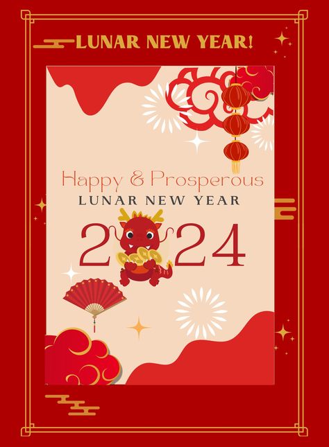 Lunar New Year Cards, Happy Lunar New Year, Red Card, Happy Chinese New Year, Christmas Happy, Year Of The Dragon, Lunar New Year, New Year Card, Lunar New