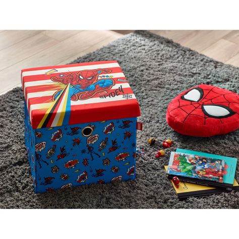 The perfect touch of daily practicality for your young lad, this attractive Spider Man Ottoman brings together comfort and helpful storage with the help of the removable lid. Its light weight makes it a breeze to move around while the bold splash of colours will liven up your little one's room. Foldable Ottoman, Gaming Bed, Leather Bed Frame, Disney Furniture, Ottoman With Storage, Amazing Spiderman Movie, Kids Sofa, Square Ottoman, Green Bedding