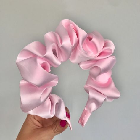 Baby Pink Silk Scrunchie Crown Ruched Ruffled Headband Hair - Etsy UK Baby Pink Silk, White Rose Flower, Flower Crown Hairstyle, Baby Rosa, Mermaid Crown, Pearl Bride, Bride Headband, Tiara Hairstyles, Alice Band