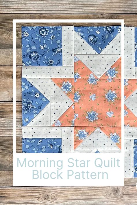 Download the free Morning Star quilt block pattern. This block is a part of the Moda Blockheads sew along. Morning Star Quilt Block, Quilt Sew Alongs, Star Within A Star Quilt Block, Shooting Star Quilt Block Free Pattern, 12.5" Quilt Blocks Free Pattern, Free Star Quilt Patterns, Star Quilt Patterns Free, Ohio Star Quilt Pattern, Morning Star Quilt