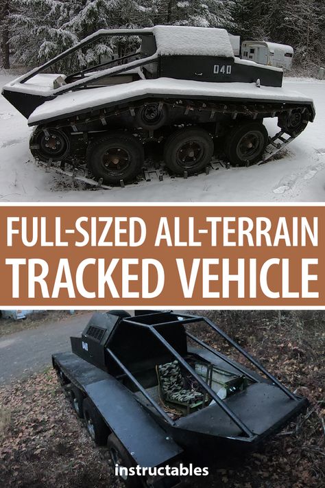 This full-sized all-terrain tracked vehicle made almost entirely from scrap metal and junk is the ultimate bug-out vehicle.  #Instructables #workshop #metalworking #outdoors #survival #apocalypse #offroad #functional Survival Apocalypse, Diy Car Seat Cover, Gi Joe Vehicles, Famous Vehicles, Snow Vehicles, Tracked Vehicles, Diy Go Kart, Amphibious Vehicle, Flying Vehicles