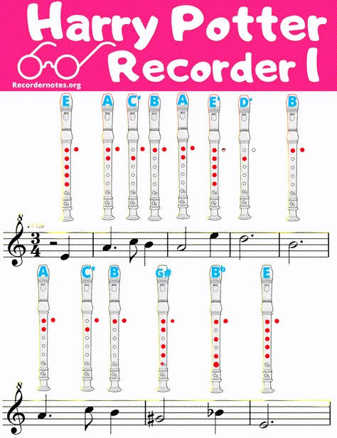 Flute Recorder Notes, Harry Potter Theme Song Flute Notes, Harry Potter Flute Sheet Music, Songs On Recorder, Songs To Play On Recorder, How To Play Recorder, How To Play The Recorder, Recorder Notes Songs, Recorder Songs Beginner