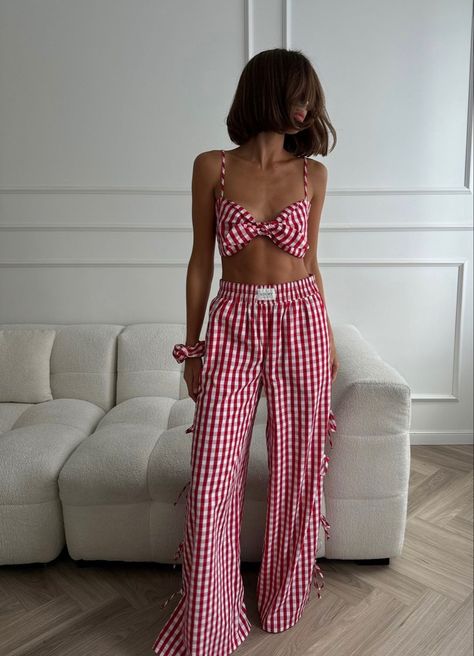 Casual Home Outfits, Pajama Suit, Red Outfit, Pajamas Women, Fashion Sewing, Nightwear, Upcycle Clothes, Classy Outfits, Boho Chic