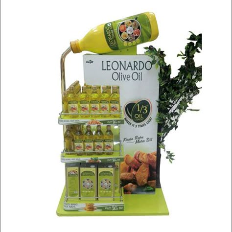 Olive Oil Display Stand, Olive Oil Display, Point Of Purchase Display, Retail Branding, Point Of Sale Display, Stall Design, Retail Marketing, Shelf Decoration, Floor Display