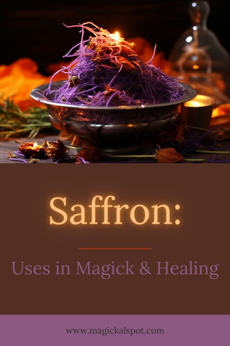 Unveil the golden secrets of Saffron! Delve into its potent magickal uses and healing properties that have been cherished for centuries. Ideal for herbalists, witches, and wellness aficionados. 🌿✨ #SaffronMagic #HerbalHealing #Witchcraft #NaturalRemedies Saffron Magical Properties, Saffron Witchcraft, Cumin Magical Properties, Saffron Spiritual Benefits, Tumeric Magickal Properties, Saffron In Witchcraft, Benefits Of Saffron, Saffron Uses, Cleansing Spells