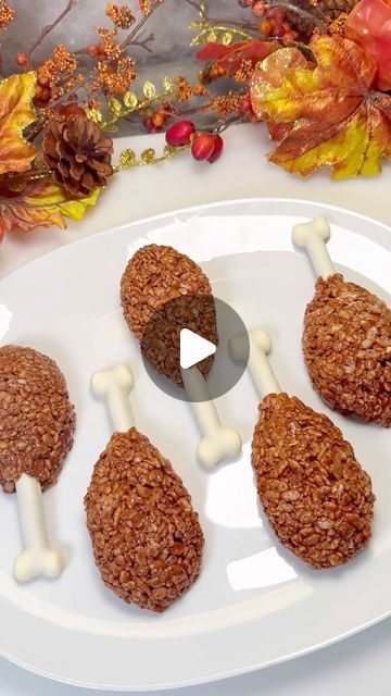 Genevieve LaMonaca on Instagram: "Turkey Legs Treats🍗 Follow @chefgenevieve for 25 Festive Recipes #thanksgiving #friendsgiving 

Turkey Leg Rice Crispy Treats
Makes 12

Ingredients:
6 pretzel rods
12 mini marshmallows 
10oz white melting wafers 
1/2 cup salted butter
3 tbsp hot cocoa mix
10 oz mini marshmallow 
8 cups rice crispies

Cut pretzel rods in half. Cut mini marshmallows in half and stick each half on the bottom of the uncut side of the pretzel stick.

Melt white melting wafers according to package directions then dip the pretzels in, marshmallow side down. 

Allow to dry on parchment paper in the fridge (you can double dip once dried resulting in a better color)

For the rice crispy treats, melt butter in a pot on low heat  then add hot cocoa powder mix. Once fully incorporated Rice Crispy Turkey Leg Treats, Turkey Leg Treats, Rice Krispie Turkey Legs Treats, Thanksgiving Pretzel Rods, Kids Thanksgiving Treats, Turkey Rice Krispie Treats, Friendsgiving Turkey, Thanksgiving Chocolates, Turkey Treats