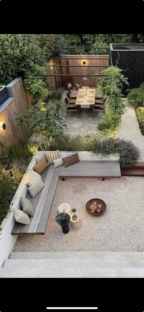 Front Garden Simple, Modern Backyard Ideas On A Budget, Scandinavian Backyard Ideas, Medium Size Garden Ideas, Two Tier Patio, New Build Front Garden, Newbuild Garden Ideas, L Shaped Garden Ideas, Big Patio Ideas