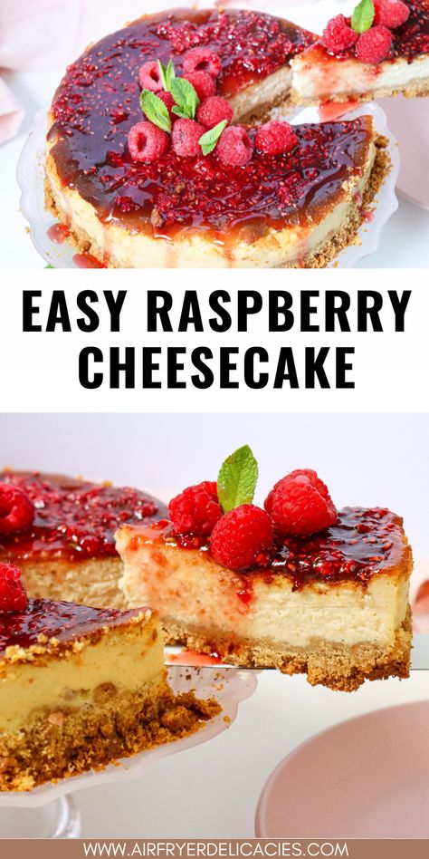 Easy Raspberry Cheesecake Recipe everyone can make in their kitchen. Cheesecake With Raspberry Topping, Raspberry Glaze For Cheesecake, Raspberry Topping For Cheesecake, Easy Raspberry Cheesecake, Raspberry Topping, Cheesecake Recipes Easy Homemade, Raspberry No Bake Cheesecake, Cheesecake Toppings, Caramel Cheesecake