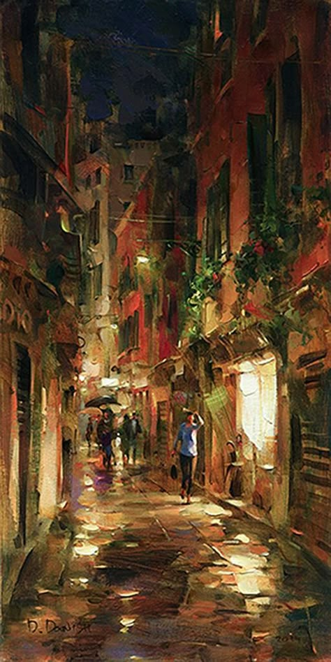 Dimitri Danish, Dmitri Danish, Street At Night, Lion Painting, Street Painting, Abstract City, City Painting, Cityscape Art, Cityscape Painting