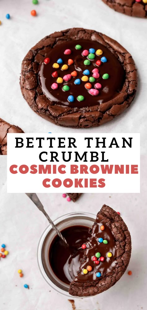 Better Than CRUMBL Cosmic Brownie Cookies Copycat Recipe - Lifestyle of a Foodie Crumbl Galaxy Brownie, Cosmic Brownie Crumble Cookie, Brownie Batter Crumbl Cookie Recipe, Cosmic Brownie Crumble Cookie Recipe, Crumbl Cosmic Brownie Cookies, Lifestyle Of A Foodie Crumbl Cookies, Crumbl Brownie Cookie, Cosmic Brownies Cookies, Olivia Rodrigo Crumbl Cookie Recipe