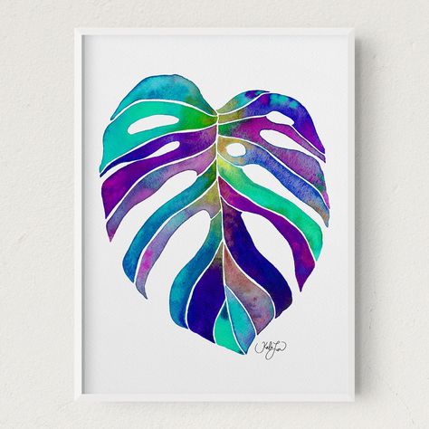 Leaf Aesthetic, Leaf Watercolor, Morganite Rings, Tropical Illustration, Poster Nature, Hawaii Art, Swiss Cheese Plant, Plant Art Print, Aquarelle Art