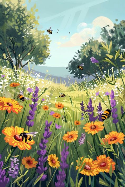 Harness the wisdom of nature with these holistic techniques for keeping bee colonies strong and thriving. Explore herbal repellents, habitat enhancement, and more for a buzz-worthy apiary! Bee Habitat, Bee Designs, Honey Bees Keeping, Honeybee Art, Bee Dog, Composition Painting, Bee Colony, Garden Illustration, Bee Garden