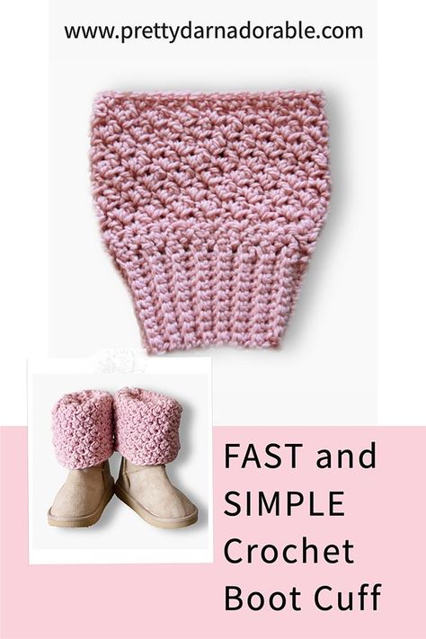 Text says Free Crochet Pattern by pretty darn adorable. Picture shown is a pink crochet boot cuff on a light beige boot.  The crochet boot cuff has a lacy texture which is very feminine's. Boot Toppers Crochet Pattern Free, Free Crochet Boot Cuff Pattern, Crochet Ankle Warmers Free Pattern, Crochet Ankle Warmers, Boot Cuffs Crochet Pattern Free, Boot Cuffs Knit Pattern Free, Crochet Boot Cuffs Free Pattern, Boot Toppers Pattern, Crochet Objects