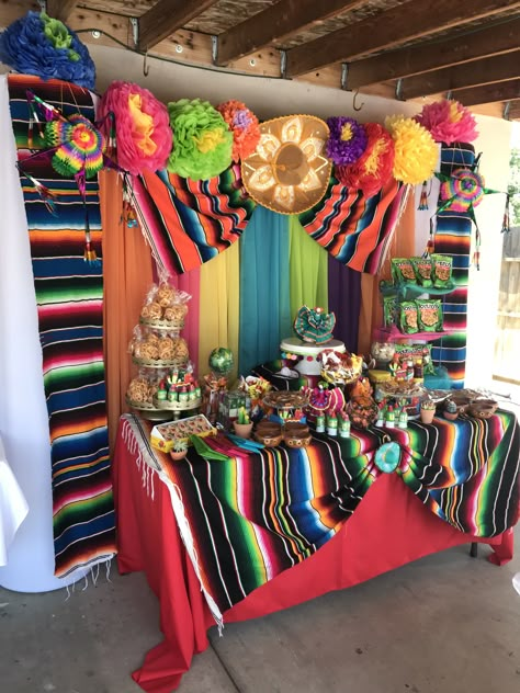 Mexican Theme Main Table Decor, Mexican Theme Party Dessert Table, Mexican Theme 2nd Birthday Party, Mexican Party Candy Table, Mexican Rodeo Party, Mexican Candy Table Ideas Wedding, Mexican Theme Party Games, Mexican Desert Tables, Mexican Theme Candy Table