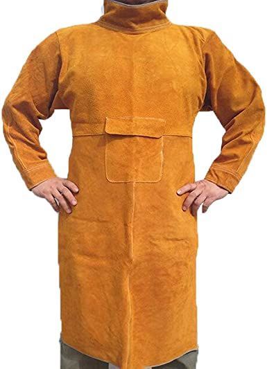 Jewboer Leather Welding Apron with Sleeve,Heavy Duty Welding Jacket,Heat Flame Resistant Weld Coat for Men Women Garage Apron, Welding Clothes, Welding Apron, Welding Jackets, Branded Aprons, Grill Apron, Welding Process, Work Aprons, Bbq Apron