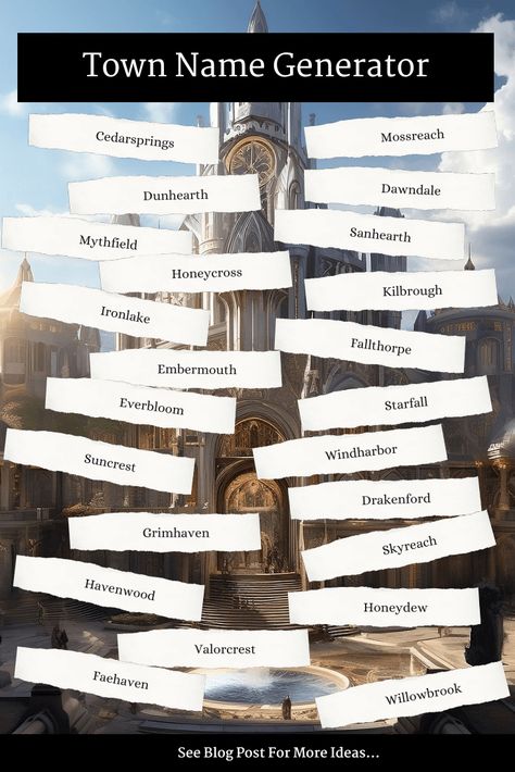 Names Related To Art, Town Names For Books, Names For Fictional Towns, Mythical Places Names, Steampunk City Names, Fantasy Land Names Generator, Names For Places In Books, Fantasy Shop Names, City Names For Stories