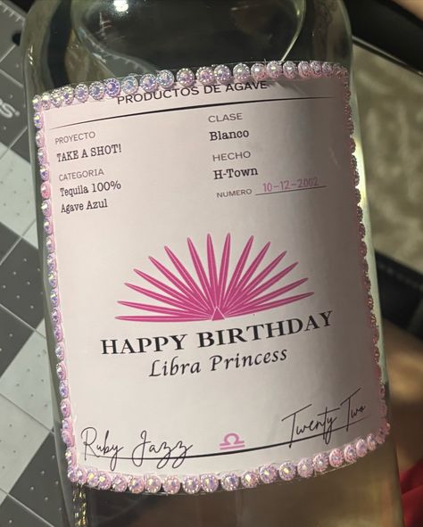 🍾✨ Turning 22 with style! ♎🎉 Check out this custom Casamigos label we created for a Libra’s 22nd birthday, complete with rhinestones around the perimeter and a fully rhinestoned cap for extra sparkle! 💎🔥 Whether it’s for a birthday, wedding, or any celebration, our custom labels add a luxurious and personal touch to your favorite bottles. Ready to elevate your next event? DM us to create your custom label for any occasion! 💬 🍾 Rhinestone Accents 🎉 Libra’s 22nd Birthday 🎨 Custom Labels for A... Turning 22, 22nd Birthday, Custom Label, Custom Labels, Tequila, Personal Touch, Create Yourself, Turning, Create Your