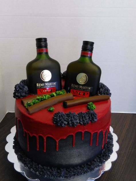 Liquor Birthday Cake For Men, Birthday Cake Liquor, Liquor Cake For Men, Red Birthday Cake For Men, Remy Martin Cake, Liquor Bottle Cake, Liquor Cupcakes, Bae Birthday, Liquor Cake