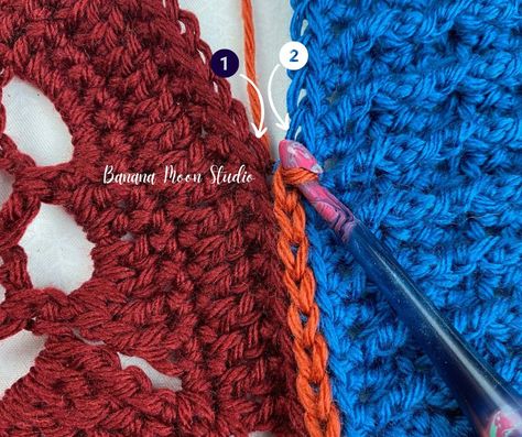 How to Crochet a Flat Slip Stitch Seam Crochet Flat Slip Stitch Join, Slip Stitch Crochet Blanket, Slip Crochet Stitch, Flat Slip Stitch Seam Crochet, Crochet Seaming Techniques, How To Slip Stitch Crochet, Crochet Landscape, Square Crochet Projects, Granny Square Join