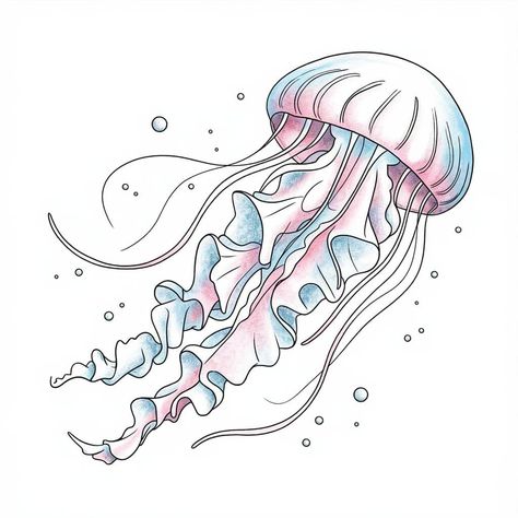 21 Jellyfish Drawing Ideas to Inspire Your Creativity Jellyfish Sketch Simple, Jellyfish Drawing Colored Pencil, Sketches Jellyfish, Simple Jellyfish Drawing, Jellyfish Painting Easy, Jellyfish Drawing Simple, Jellyfish Outline, Drawing Jellyfish, Jellyfish Photo