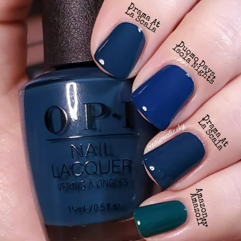 Drama At La Scala Opi, Opi Drama At La Scala, Opi Teal Nail Polish, Blue Nails Navy, Opi Gel Polish Colors 2024, Opi Blue Colors, Opi Cia Color Is Awesome, Opi Less Is Norse, Opi Blue Nail Polish