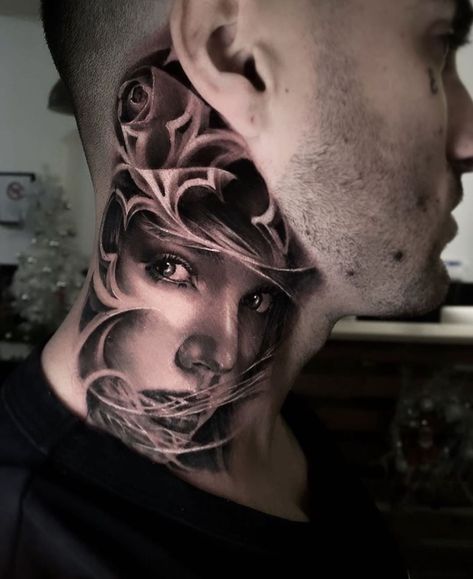 Realism Neck Tattoo, Full Neck Tattoos, Black And Grey Realism, The Best Tattoos, Neck Tattoos, Best Tattoos, Realism Tattoo, Anatomy Art, Love Tattoos