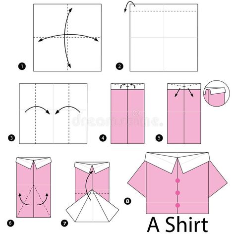 Step by step instructions how to make origami Shirt. vector illustration Origami T Shirt, Origami Illustration, Origami Clothing, Easy Money Origami, Shirt Origami, Making Origami, Origami Shirt, Paper Folding Crafts, Origami Paper Folding