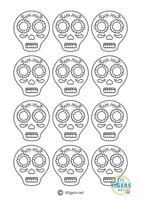 Free Printable Sugar Skull Stencils Dia De Los Muertos Decorations Ideas Printable, Sugar Skull Coloring Pages For Kids, Skull Template Printables, Skull Printables, Sugar Skull Template, Sugar Skull Stencil, Skull Stencils, Sugar Skull Coloring Pages, Skull Printable