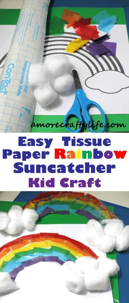 Tissue Paper Rainbow Suncatcher Craft for Kids - A More Crafty Life Tissue Paper Rainbow, Tissue Paper Art, Rainbow Suncatcher, Rainbow Craft, Paper Rainbow, Suncatcher Craft, Spring Crafts For Kids, Rainbow Paper, Rainbow Crafts